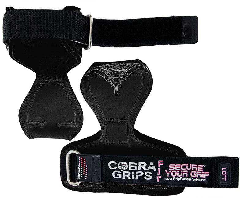 Cobra Grips FIT for Ladies! Weight Lifting Gloves Heavy Duty Straps Alternative to Power Lifting Hooks for Deadlifts with Built in Adjustable Neoprene Padded Wrist Wrap Support. (Women Black Rubber) - BeesActive Australia