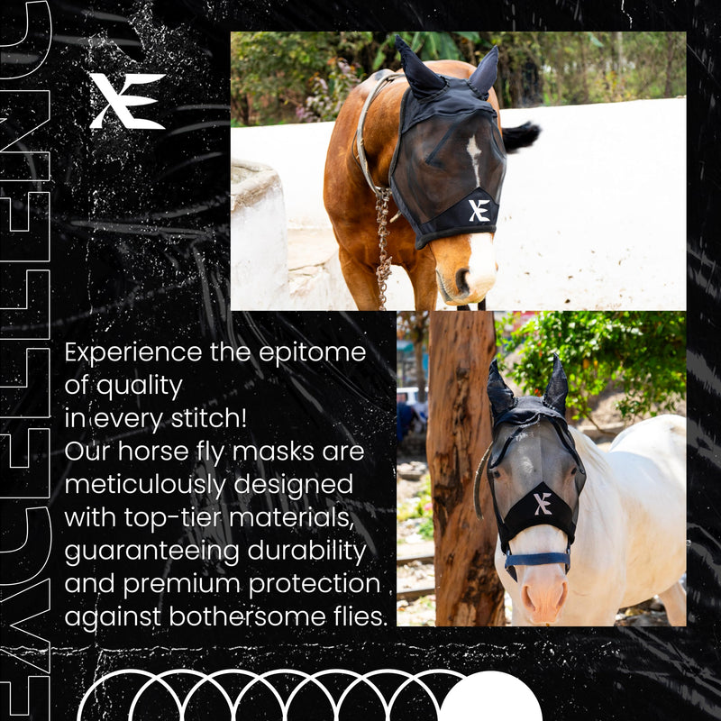XE Horse Fly Mask with Ears - Breathable Mesh Horse Mask for UV Protection and Horse Flies, Standard Equestrian Black Horse Fly Mask (Cob, M) Cob (M) Black - BeesActive Australia