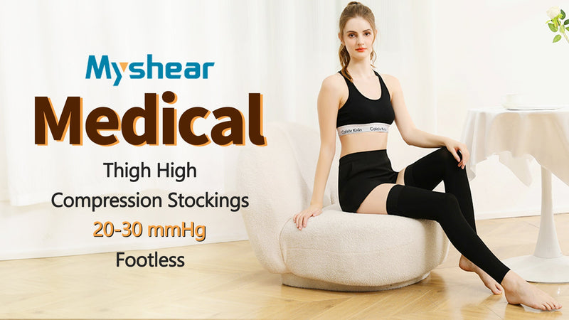Medical Compression Stockings, 20-30 mmHg Thigh High Support Socks X-Large Black