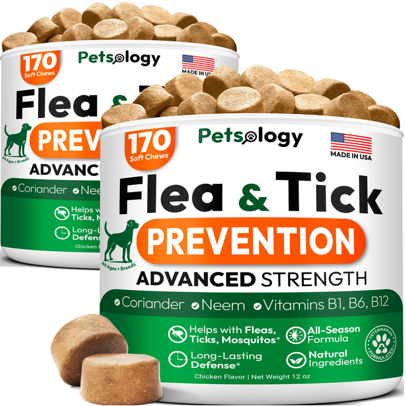 (2 Pack) Flea and Tick Prevention for Dogs Pills - 340 Chews - Natural Dog Flea & Tick Control - Oral Defense Treatment for Dogs Supplement - Vet Formulated - All Breeds & Ages - Made in USA Chicken 340 Chews - Value Pack