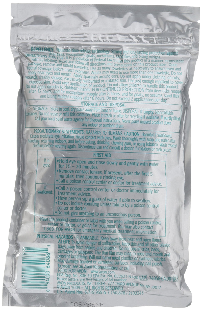 Avon Skin So Soft Bug Guard Plus Picaridin Towelettes - DEET-Free, Oil-Free, Resealable Bag with 8 Packets - Protection Against Mosquitoes, Deer Ticks, Gnats, No-Seeums, Sand Flies, and Biting Midges