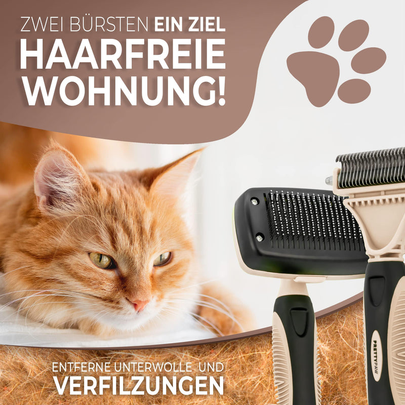 Pretty Paw ® professional cat brush set I cat care set - 100% hygiene & comfort thanks to rounded massage bristles I brush for optimal short hair and long hair I undercoat brush beige - BeesActive Australia