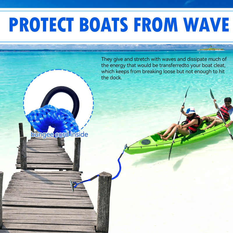 Bungee Dock Line with Loops – Lightweight Elastic Mooring Rope for Quick Docking (2, Blue, 5 Feet) 2