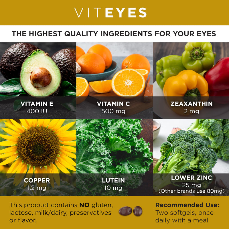 VITEYES® AREDS 2 Softgels, 120 Count - Single Daily Dose Eye Vitamin 120 Count (Pack of 1)