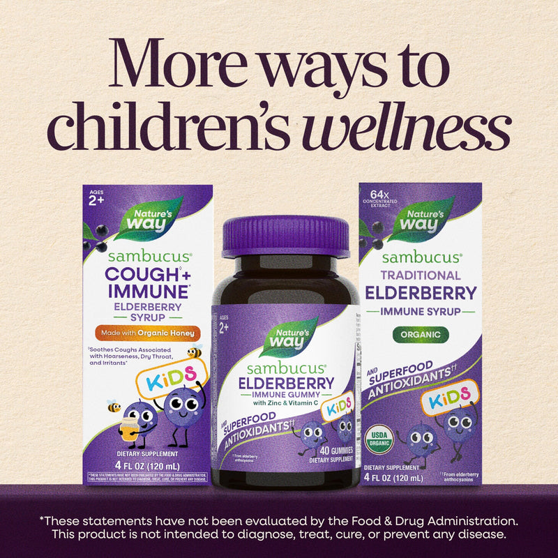 Nature's Way Sambucus Kids Elderberry Immune Gummies, Ages 2+, 60 ct x 3 | Daily Immune Support Gummy with Black Elderberry Extract, Vitamin C and Zinc, for Children Ages 2+*, Set of 3 60 Count (Pack of 3)