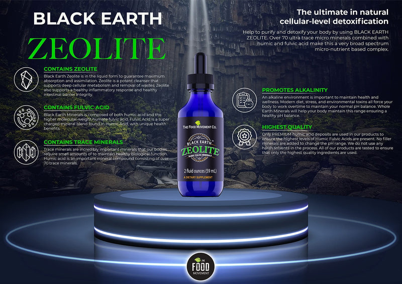 The Food Movement Black Earth Zeolite with Humic Fulvic Acids, Trace Minerals for Gut Health, Immune Support - 1oz Liquid Drops Supplement 1 Fl Oz (Pack of 1) - BeesActive Australia