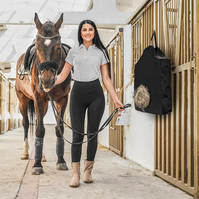 INKNOTE Hay bag Hanging goat feeder tote bag Feeder hay slow Premium oxford cloth with metal ring and adjustable strap for horses donkeys cows alpacas ostriches or other animals(Black) black-1 - BeesActive Australia