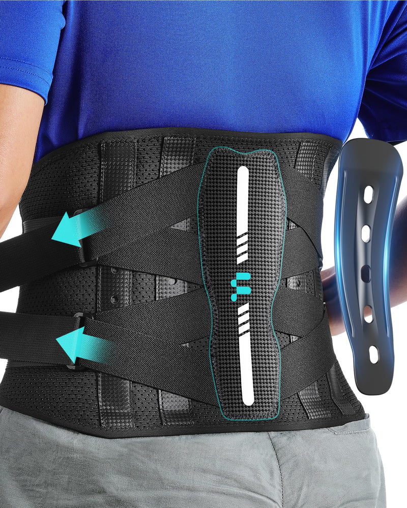 Back Brace for Lower Back Pain Relief, Carbon Fiber Support, Ergonomice Curved, Ultra-thin Air Mesh, Lightweight and Adjustale Design, Size XL Black - BeesActive Australia