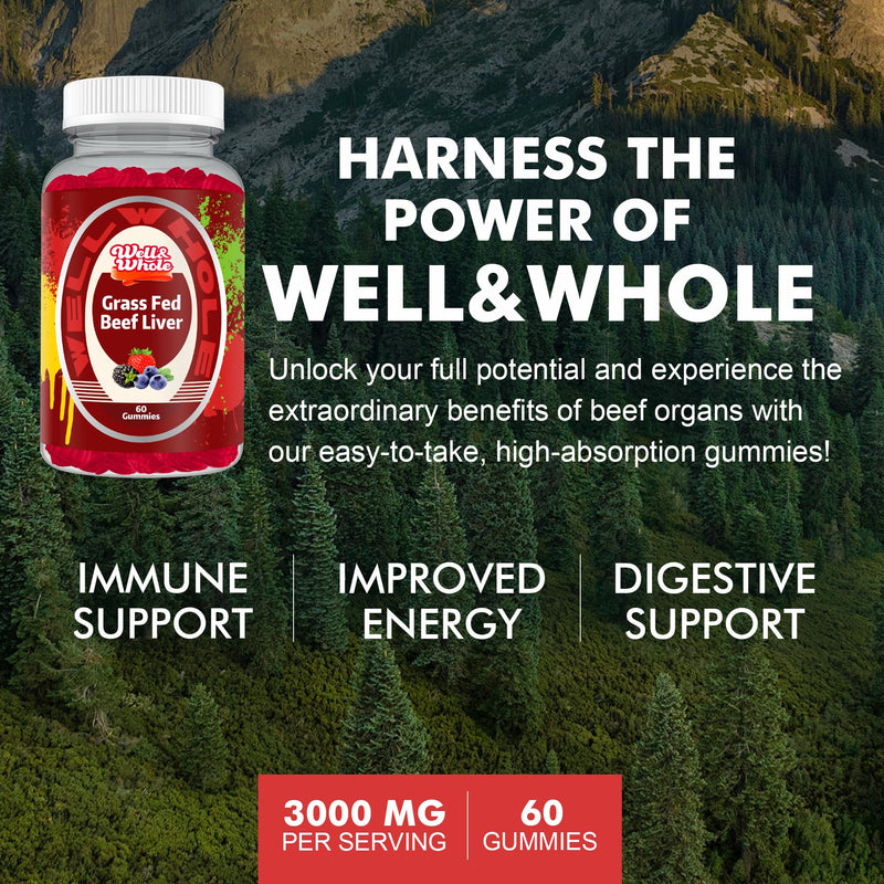 Grass Fed Beef Liver Gummies, Desiccated Liver Supplement for Adults & Kids | Naturally Nutrient-Rich Formula | Supports Daily Energy & Wellness | Whole Food Nutrition | Convenient Gummies 1