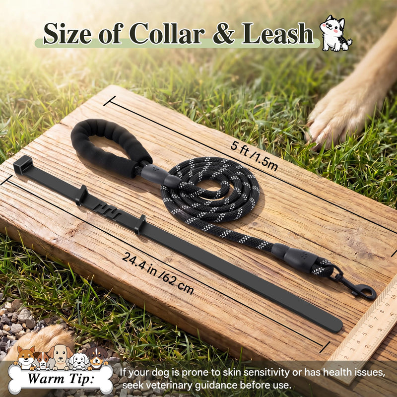 Flea and Tick Collar for Dogs with 5 FT Leash, Essential Oils Collars, Rope Dog Leash with Padded Handle, Adjustable Size Dog Walking Set, Flea and Tick Prevention for Dogs, Puppies