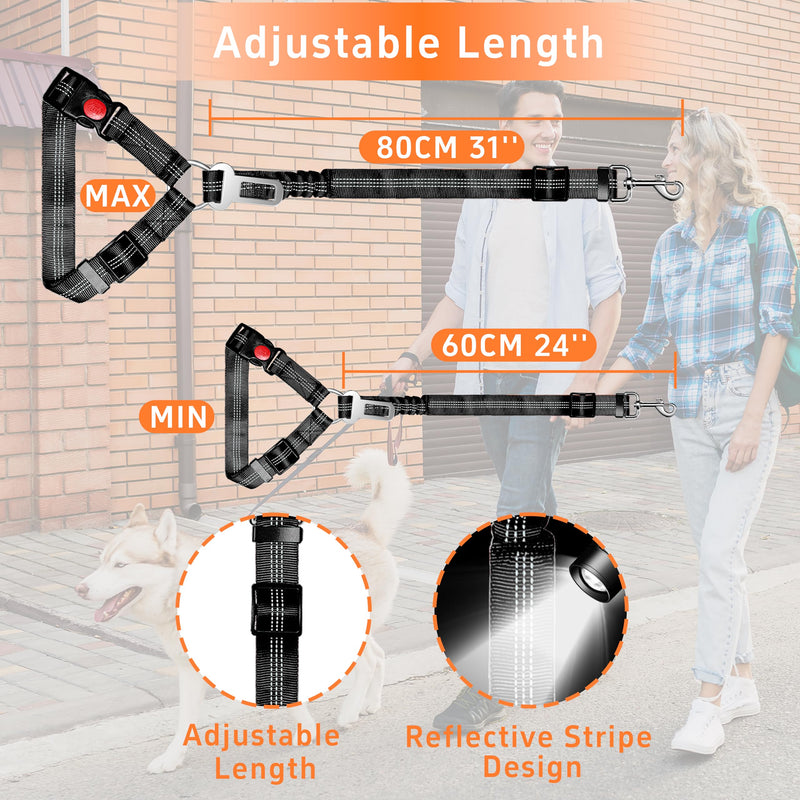 Dog Car Seat Belt for Car, 3 Piece Set Retractable Dog Car Harness Adjustable Reflective Dog SeatBelt for Vehicle Headrests, Dog Safety Restraint Seatbelt Heavy Duty& High Elastics, Black 2PCS Black - BeesActive Australia