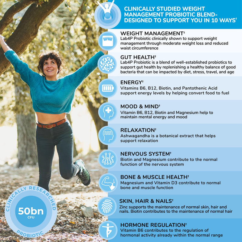 Health & Her Weight Management Probiotics for Women, 30 Day Supply | Daily supplement with 50 billion CFU probiotics, ashwagandha, biotin & vitamin B12; Vegan & gluten-free, 60 capsules