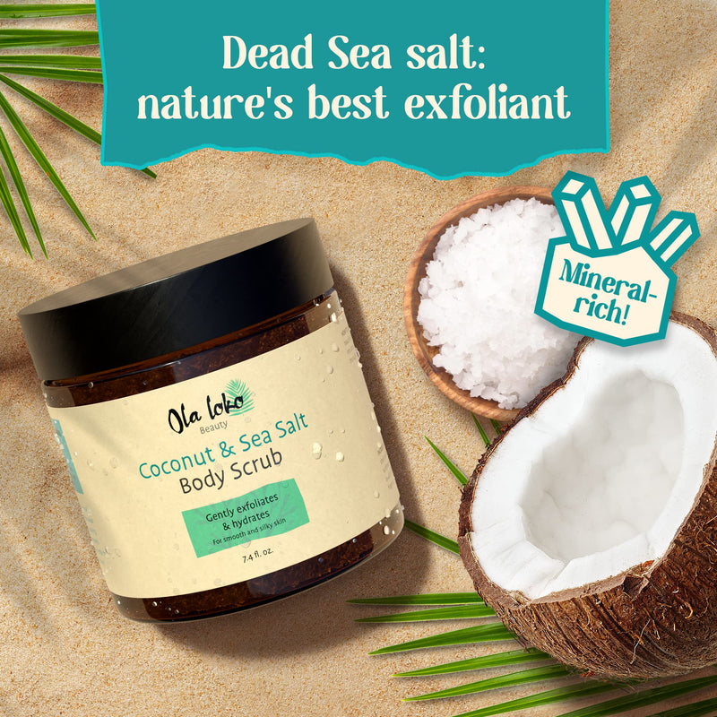 Coconut and Dead Sea Salt Body Scrub - Body Scrub Exfoliator, Scrubs & Body Treatments with Hyaluronic Acid & Vitamin E, Exfoliating Body Scrub to Moisturize & Remove Dead Skin, Exfoliating Scrub - BeesActive Australia
