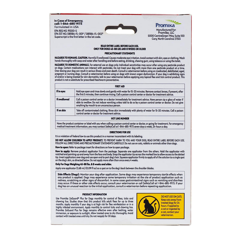 ZoGuard Plus Flea and Tick Prevention for Large Dogs – Flea & Tick Prevention for Dogs 45-88lbs (3 Doses)
