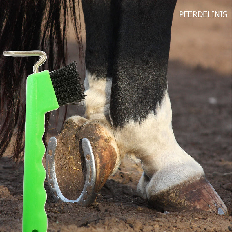 Hoof picker for horses, donkeys, goats hoof with extra stable brush and ergonomic handle (neon green (1x)) neon green (1x) - BeesActive Australia