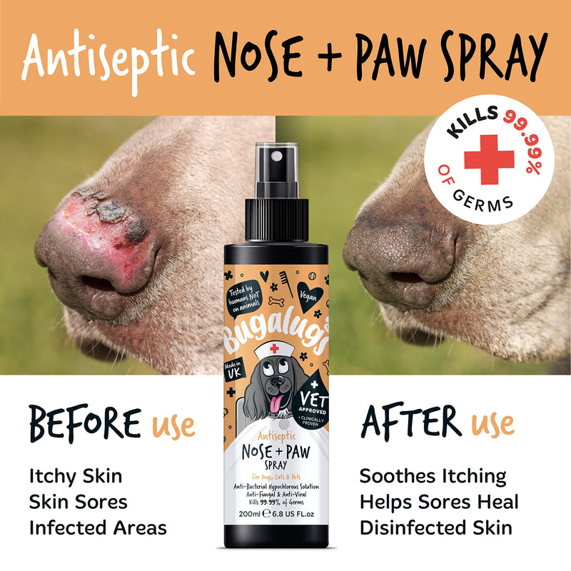 BUGALUGS Nose & Paw Dog Antiseptic spray 200ml – Antibacterial, Antifungal for Dogs, Cats & Pets -for Dry Paws, Cracked Skin use alongside our dog paw balm & dog nose balm (Antiseptic Spray 200ml)