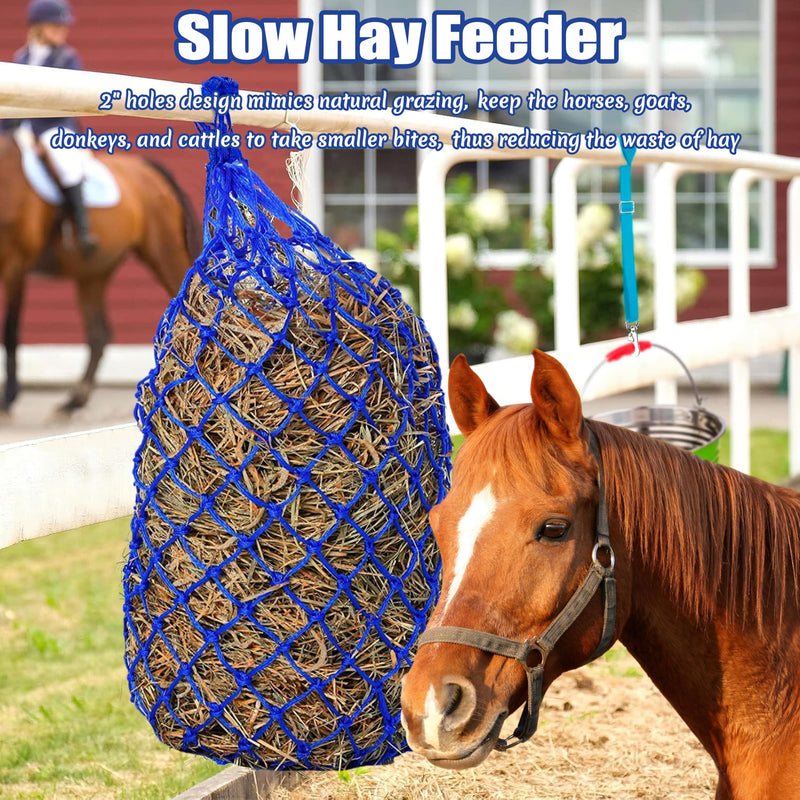 Hay Feeder Net Ultra Slow 40 Inch Corner Feeding Mesh Net with Small Holes Wall Mount Feeding Bag, Hanging Feed Hay Protector for Barns/Paddocks/Trailers, Nylon Rope for Horse/Goat/Cows/Donkeys, 2 Set - BeesActive Australia