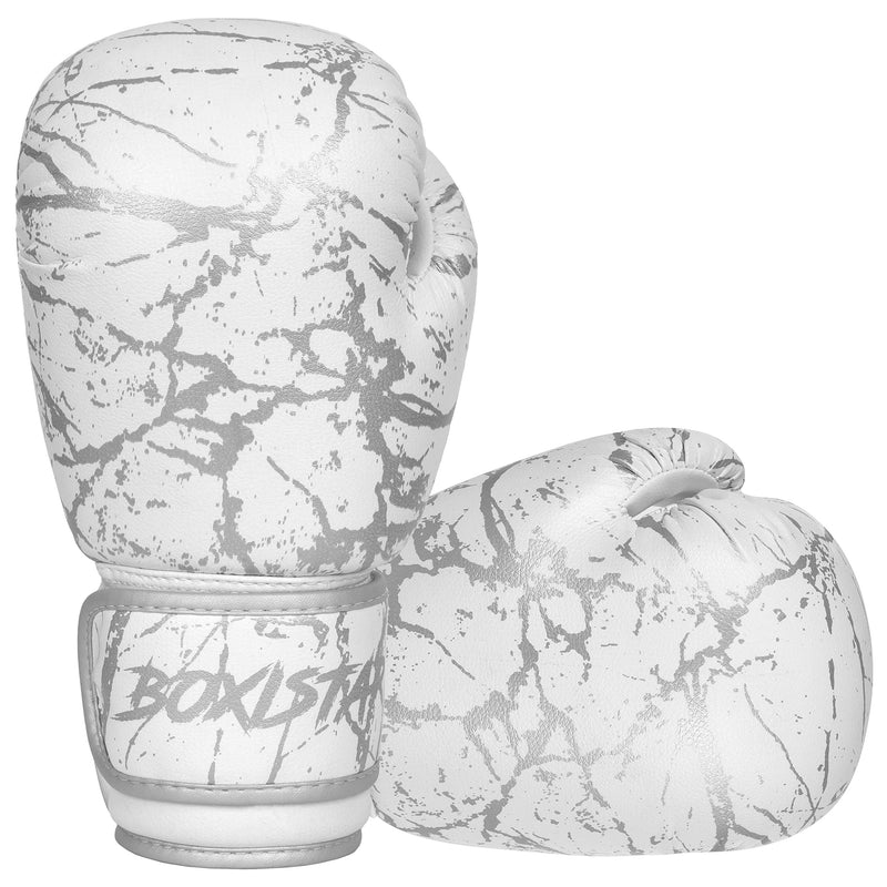 Boxistar Boxing Gloves - Men's & Women's, 8 oz to 16 oz with Optimal Padding White/Metallic Silver