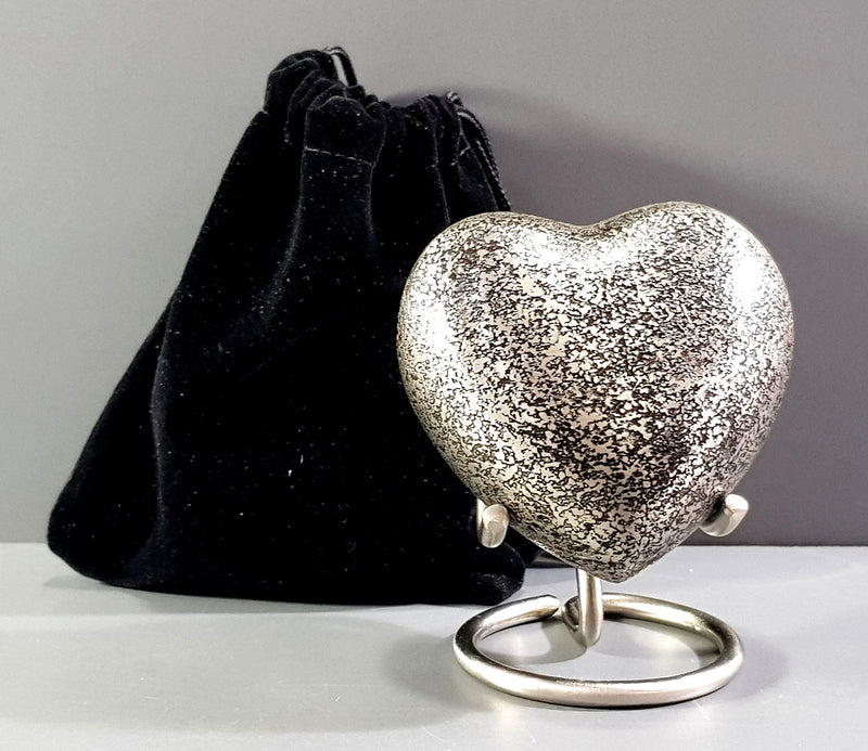 eSplanade Mini Heart Shaped Metal Cremation Keepsake Memorials | Small urn with wave pattern and stand for ashes | | Multicolor - 2.75 inch (Silver) Silver - BeesActive Australia