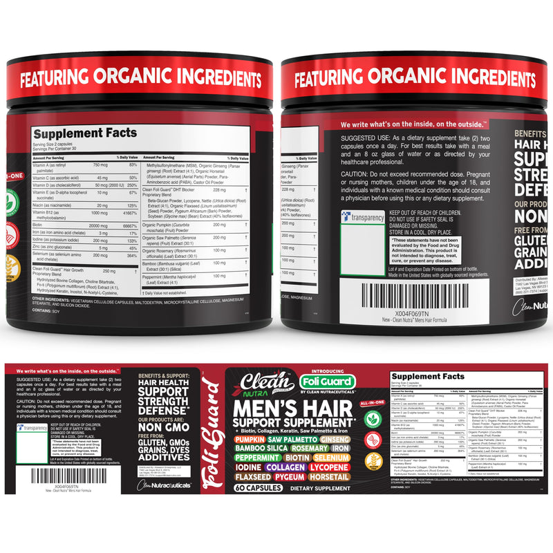 Hair Growth Supplement For Men | Biotin Hair Vitamins Collagen Pumpkin Seed Saw Palmetto Iron Ginseng Bamboo Silica Rosemary Peppermint Keratin Selenium Iodine Flaxseed Horsetail Vitamin A C D3 E B12 1