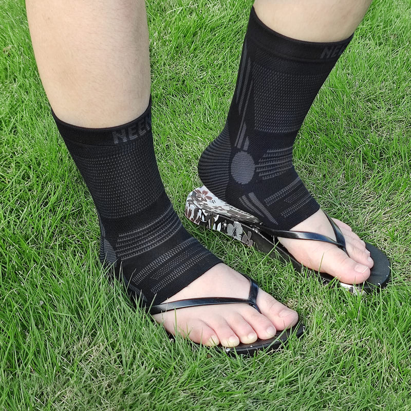 NEENCA Ankle Brace for Pain Relief, 2 Pack Compression Ankle Sleeves Set. Ankle Support Stabilizer for Achilles Tendonitis, Plantar Fasciitis, Joint Pain, Swelling, Arthritis, Sport Medium Black