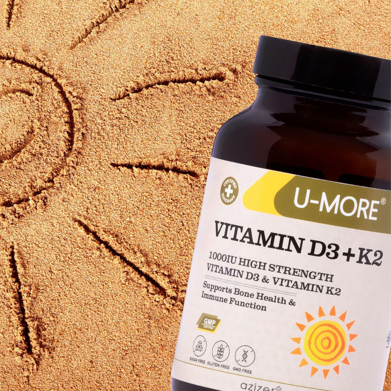 U-MORE - 1000 IU High Strength Vitamin D3 & Vitamin K2 (Menaquinone 7) - Sugar Free - Supports Bone Strength & Immune Function - 60 Softgels