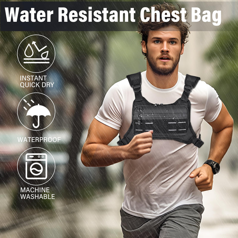 MOZETO Running Vest for Men with Reflective Back, Water Resistant Running Chest Pack For Workouts, Sports Phone Holder With Extra Storage, Lightweight Chest Bag