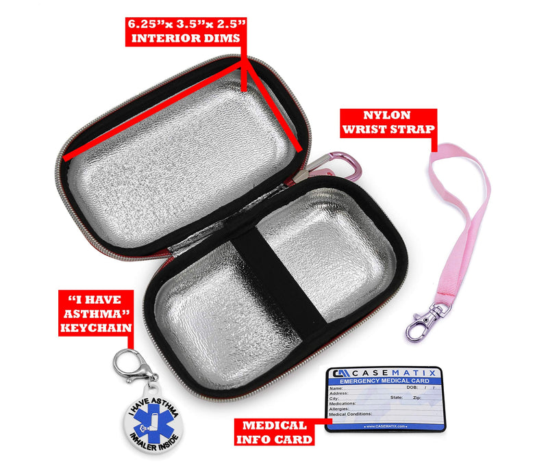 CASEMATIX Pink Compact Insulated Asthma Inhaler Travel Bag Case Compatible with Chamber Inhaler Spacer, Masks and More - Does Not Fit Spacers Longer Than 6.25 inches, Includes CASE ONLY - BeesActive Australia