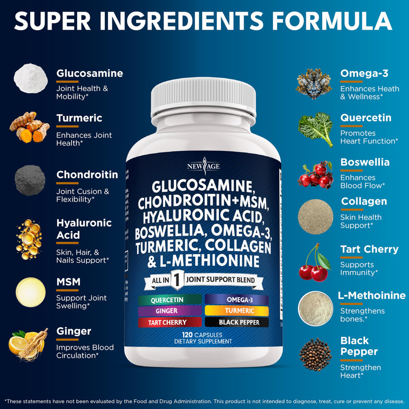 Glucosamine Chondroitin, MSM, Turmeric Curcumin, Collagen, Hyaluronic Acid, Omega 3 ‚Äì Health Supplement for Men & Women ‚Äì 240 Count 120 Count (Pack of 2)