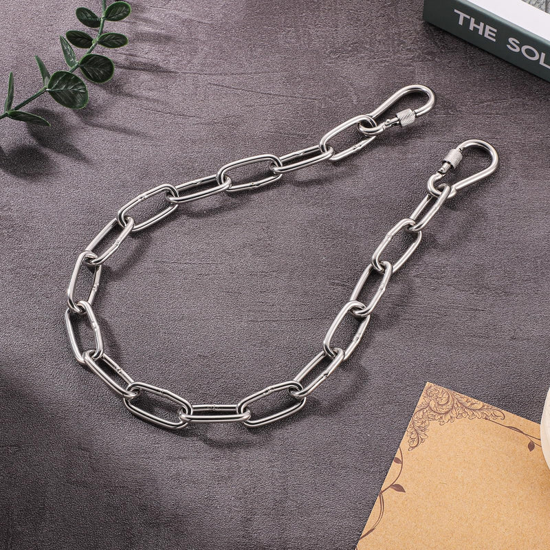 20 Inch Gate Chain Locks for Outdoor Fence Yard, Steel Chain Link Gate Latch with Carabiners Locking Buckle for Livestock Horse Goat Dog Stall Cow Corral Supplies (4mm Thick) 4mm Thick - BeesActive Australia