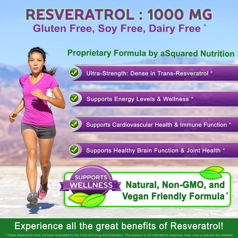 100% Natural Resveratrol - 1000mg Per Serving Max Strength (180 Capsules) Antioxidant Supplement, Trans-Resveratrol Pills for Heart Health & Pure, Polyphenols (Pack of 2) 180 Count (Pack of 2)