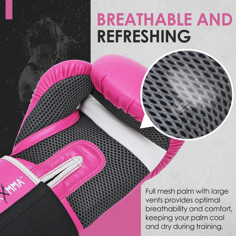 MaxxMMA Pro Style Boxing Gloves for Men & Women, Training Heavy Bag Workout Mitts Muay Thai Sparring Kickboxing Punching Bagwork Fight Gloves Pink 10 oz.