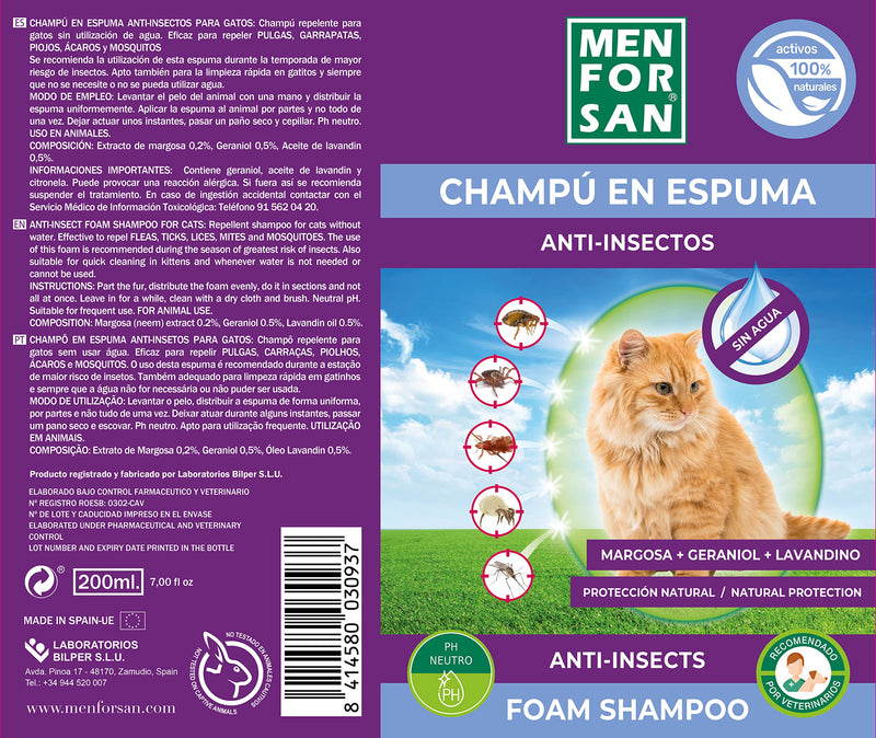 MENFORSAN anti-insect foam shampoo for cats, 200 ml - BeesActive Australia