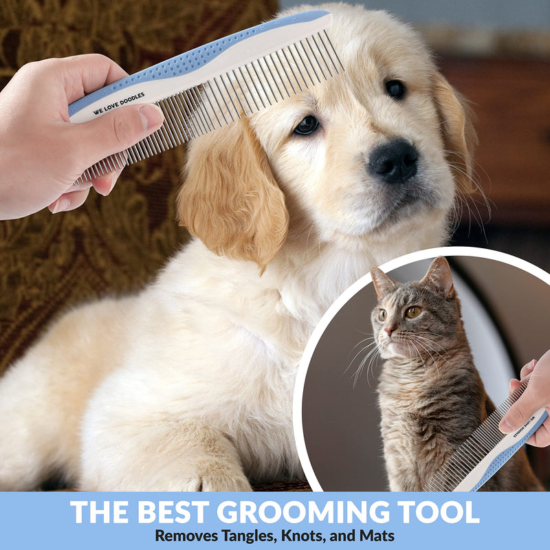 Metal Dog Grooming Comb | Removes Tangles & Matts | Dematting Pet Combs | Detangler For Matted Hair | Best Comb For Poodles, Goldendoodles, Doodles & Long Haired Dogs (2 PACK) [We Love Doodles] Large & Small - BeesActive Australia
