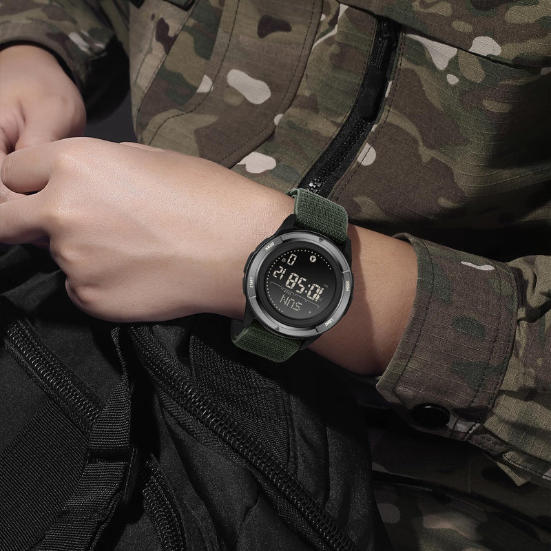 findtime Men's Digital Watch Pedometer Step Counter Watches Military Compass Waterproof Wrist Watch Tactical Sport Watch Calories Counter Pacer Running Wristwatch LED Light Stopwatch Countdown Green