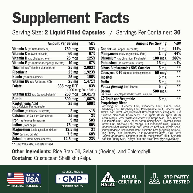 Vimerson Health Multivitamin for Men: Vitamins, Minerals and Bioavailable D3 for Focus and Energy Support – Daily Mens Multivitamins and Multiminerals – 60 Liquid Capsules Men's Liquid Capsules