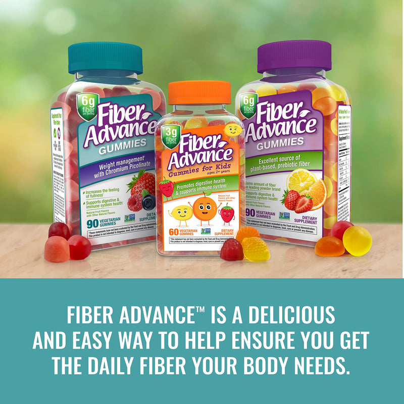 Fiber Advance Weight Management Gummies | 100% Plant Based Fiber for Digestive Wellness and Gut Health | Chromium Picolinate for Weight Management Support, 90 Count 90 Count (Pack of 1)