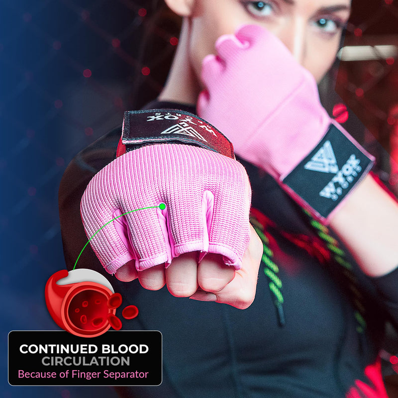 WYOX Gel Boxing Hand Wraps Inner Gloves for Men & Women – 80cm Quick Wrist Strap, Padded Knuckle Support, Fingerless MMA Muay Thai Kickboxing Wraps for Training, Punching & Martial Arts Small-Medium Pink