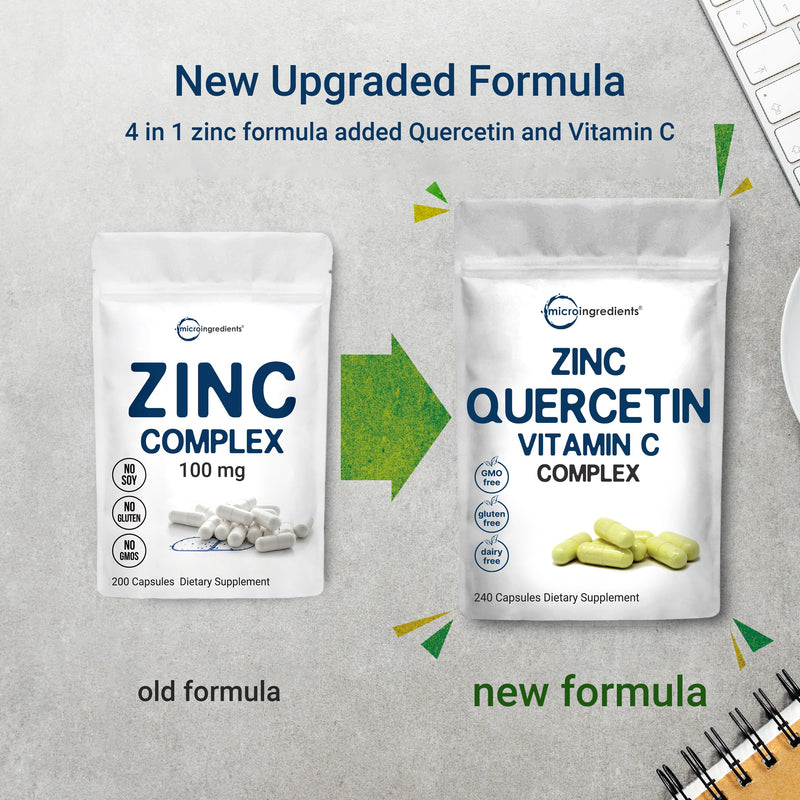 Micro Ingredients Quercetin with Vitamin C and Zinc, 240 Capsules | Quercetin 500mg, Vitamin C 500mg, Zinc 50mg (Picolinate, Citrate, Glycinate, Gluconate) | Complete Immune Support Supplements - BeesActive Australia