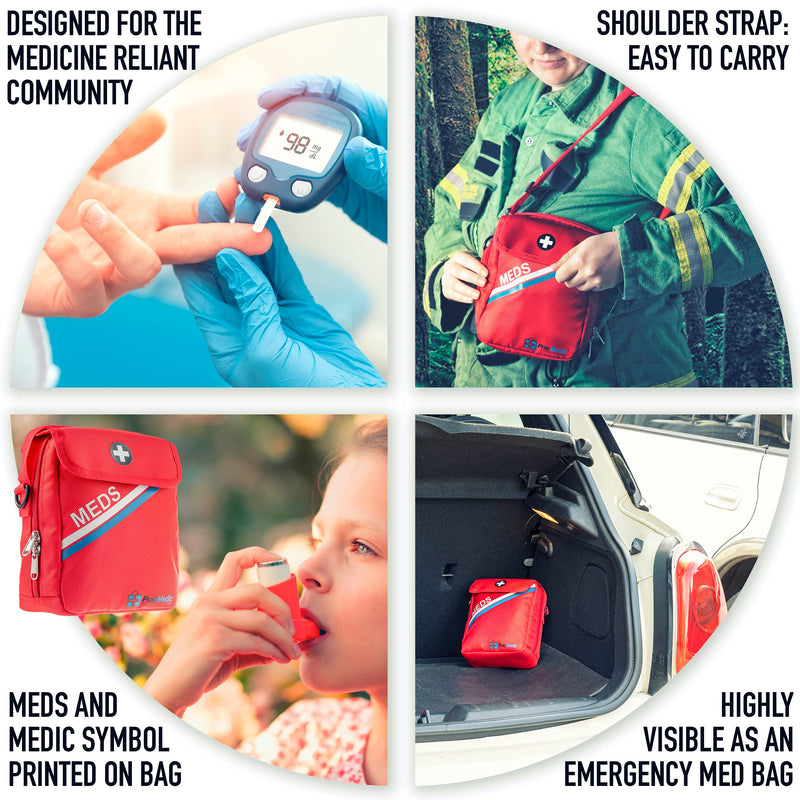 PracMedic Bags Travel Medicine Bag- First Aid Bags Empty or Epipen Carry Case for Insulin Pens, Pill Bottles, Diabetic Supply, Asthma Inhaler Spacer, Allergy Meds or First Aid Supplies (Red) T-MEDS Red Medium - BeesActive Australia