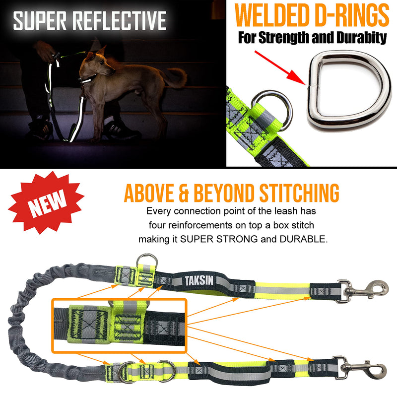 TAKSIN The Ultimate Hands Free Dog Leash System for Walking Running Hiking Training, Reflective Bungee Leash, Treat Holder, Poop Bag Dispenser for Small Medium Large Dogs (Grey Deluxe Pack) Grey Pack One Dog - BeesActive Australia