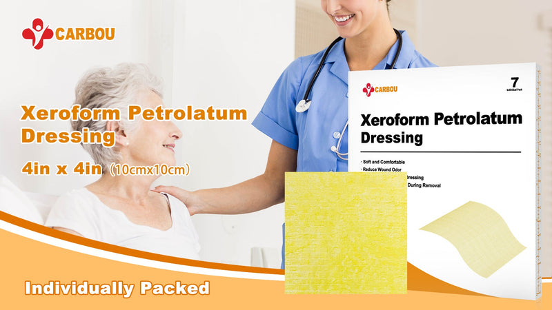 Carbou 7 Pack Xeroform Petrolatum Dressing 4"x4", Soft Non Stick Gauze Pads 4"x4" (Pack of 7)