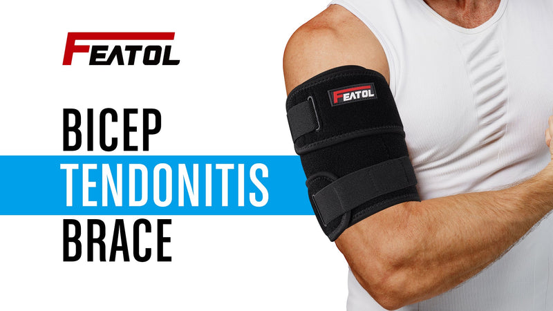 FEATOL Bicep Tendonitis Brace Compression Sleeve Support, Upper Arm Brace Tricep Bicep Support Bands for Men and Women, Arm Wrap Pain Relief for Muscle Strains and Inflammation(Black, X-Large) Black