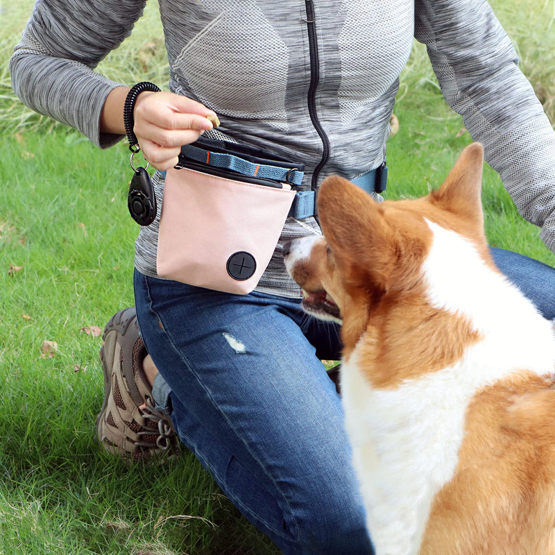 Dog Treat Pouch with Pet Training Clicker, Dog Training Treat Pouch Kit, Magnetic Closure, Hands-free training. (Pink) Pink - BeesActive Australia