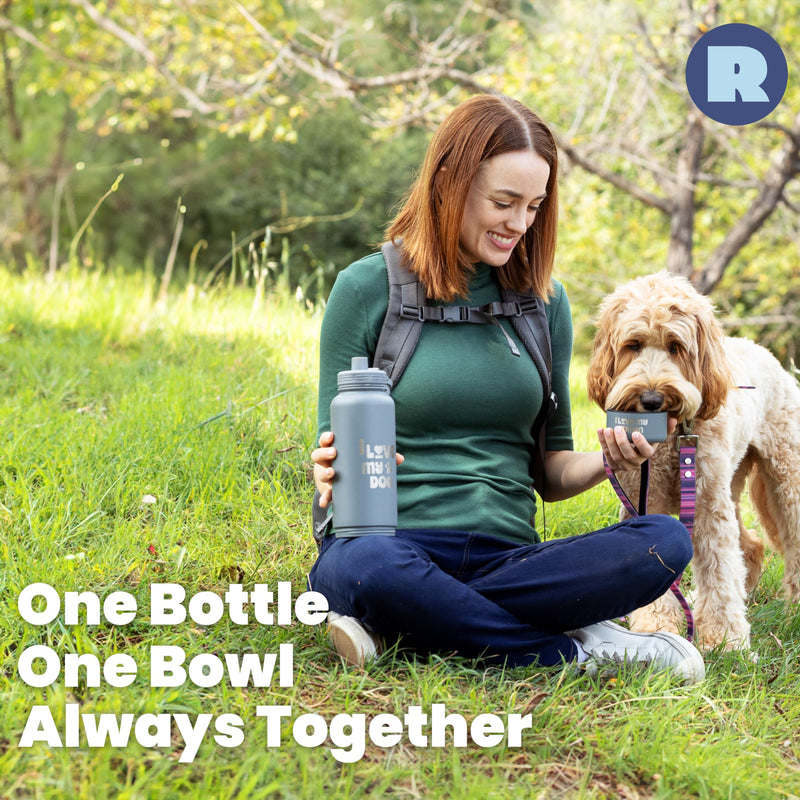Dog Water Bottle for Dog Lovers - 32 oz Stainless Steel Double Wall Insulated Water Bottle with 8 oz Attached Dog Bowl - Best Dog Mom Gifts for Women - “Life is Better with Dogs” - Dusty Blue Life is Better: Dusty Blue - BeesActive Australia