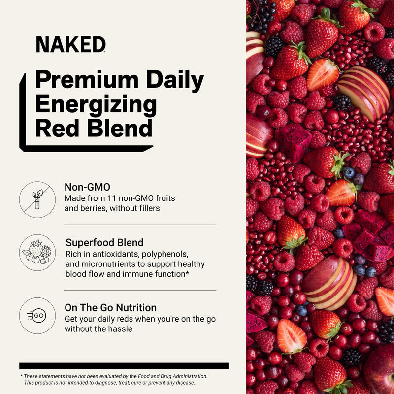 NAKED Reds Superfood Powder - Healthy, Energizing Polyphenol Fruit Powder Mix, No Fillers, No Additives, Vegan, Non-GMO, Gluten Free - 28 Servings