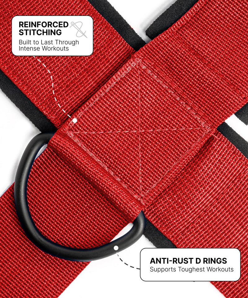 DMoose Fitness Neck Harness for Weight Lifting - Soft Padded Head & Chin Strap with 30" Heavy Duty Steel Chain - Neck Exerciser, Trainer & Strengthener to Support Injury Recovery and Intense Workouts With Support Strap Red