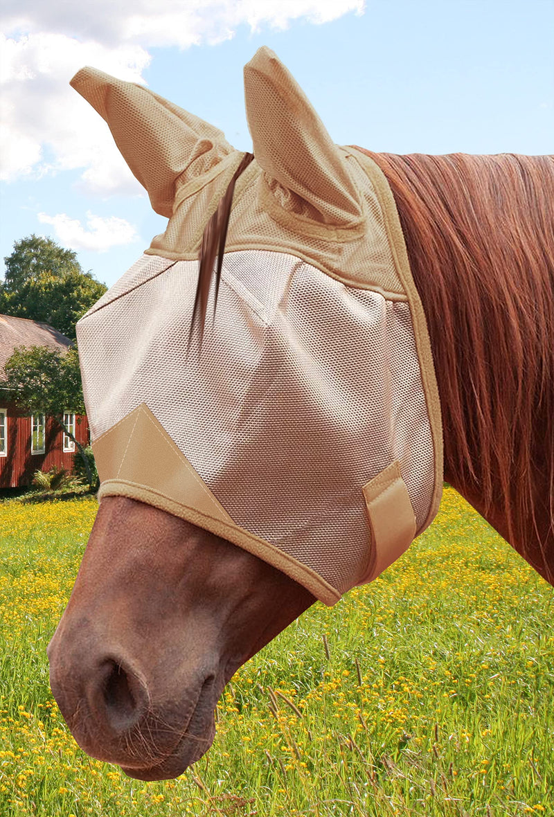 ECP Equine Comfort Products Horse Fly Mask with Ears and Adjustable Strap Beige - BeesActive Australia
