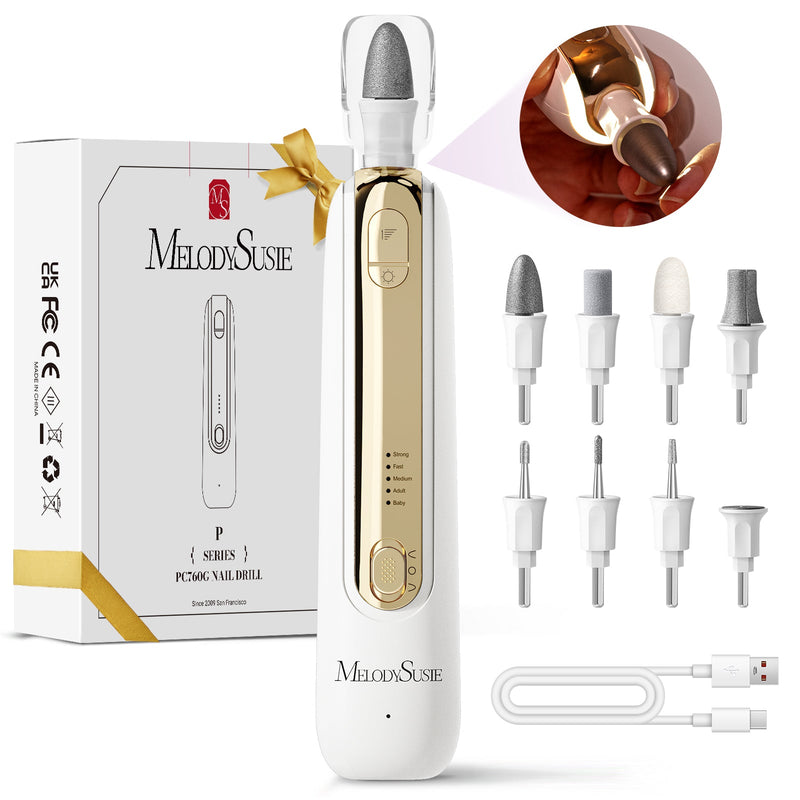 MelodySusie Anti-Dust Pedicure Nail Drill PC760G for Thick Toenail Filing White Gold