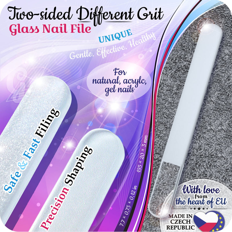 Genuine Czech Glass Nail File Set - Multi-Functional Shiner Buffer, Double Sided Different Grit Etched Surface, Manicure & Pedicure, Professional Nail Care Tool, EU Quality by GLADZY Shiner Set - With Big Nail File